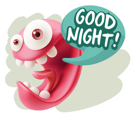 3d Rendering Smile Character Emoticon Expression saying Good Nig