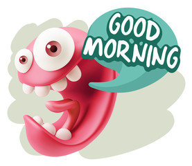 3d Rendering Smile Character Emoticon Expression saying Good Mor