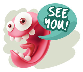 3d Rendering Smile Character Emoticon Expression saying See You