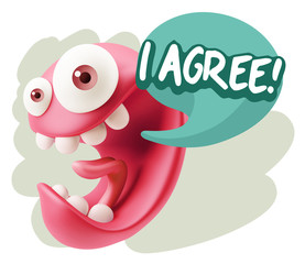 3d Illustration Laughing Character Emoji Expression saying I Agr