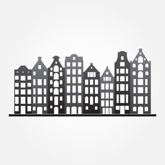 Buildings in old European style. City houses set. Urban landscape symbol. Vector illustration.