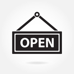 Open icon. Hanging sign with information welcoming shop visitors. Vector illustration.