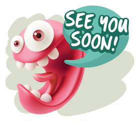 3d Rendering Smile Character Emoticon Expression saying See You