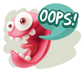 3d Rendering Smile Character Emoticon Expression saying Oops wit