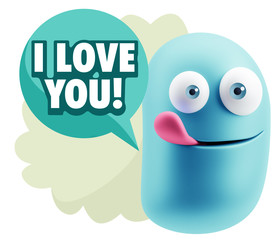 3d Rendering Smile Character Emoticon Expression saying I Love Y