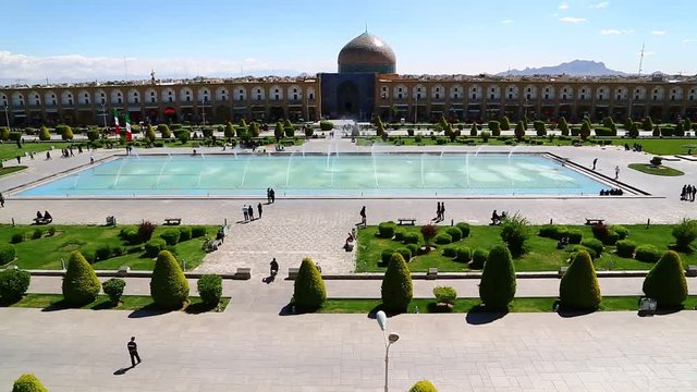 in iran   the old square of isfahan prople garden tree heritage tourism and mosque