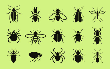 Insects icon set. Pest control. Vector illustration