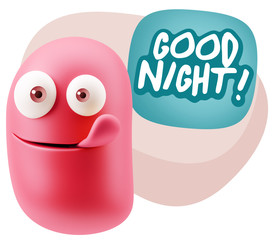 3d Rendering Smile Character Emoticon Expression saying Good Nig