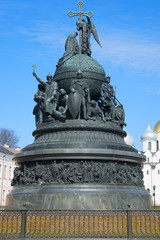 Monument "Millennium of Russia" close-up of sunny april day. Veliky Novgorod, Russia 