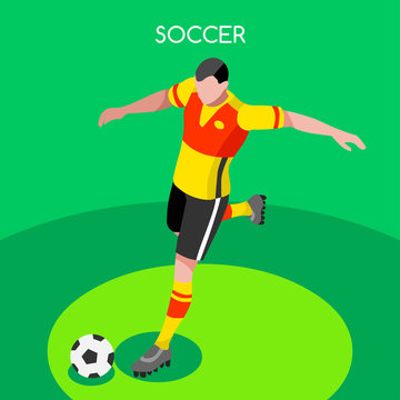 Russia 2018 Soccer Striker Player Athlete Summer Games Icon.3D Isometric Soccer Match Players.Sporting International Competition Championship.Sport Soccer Infographic Football Vector Illustration.