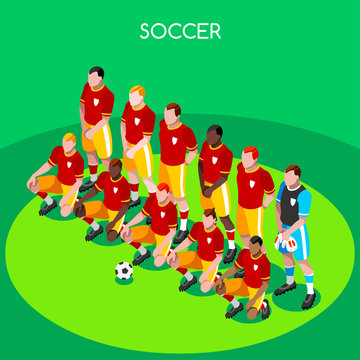 Russia 2018 Soccer Team Players Athlete Summer Games Icon .3D Isometric Soccer Match Team Players.Sporting International Competition Championship.Sport Soccer Infographic Football Vector Illustration.