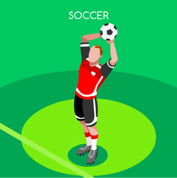 Russia 2018 Soccer Throw Player Athlete Summer Games Icon. Isometric Soccer Match and Players.Sporting International Competition Championship.Sport Soccer Infographic Football Vector Illustration.