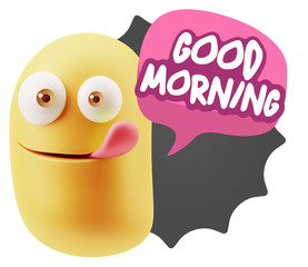 3d Rendering Smile Character Emoticon Expression saying Good Mor