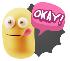 3d Illustration Laughing Character Emoji Expression saying Okay