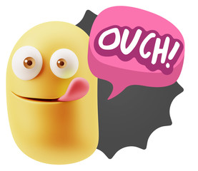 3d Illustration Laughing Character Emoji Expression saying Ouch