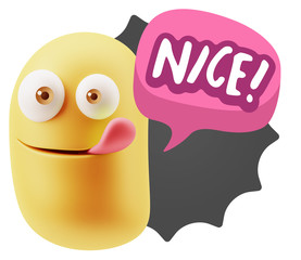 3d Rendering Smile Character Emoticon Expression saying Nice wit
