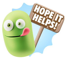 3d Illustration Laughing Character Emoji Expression saying Hope