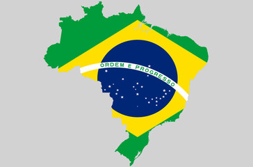 Vector Federative Republic of Brazil topographic map. Brazil flag on borders of country. Flat style design. Brazilian border contour. Original color flag. Vector graphic design clip art illustration