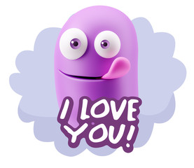 3d Rendering Smile Character Emoticon Expression saying I Love Y