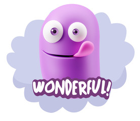 3d Rendering Smile Character Emoticon Expression saying Wonderfu