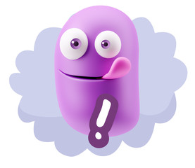 3d Rendering Smile Character Emoticon Expression saying ! with C