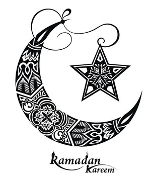 Greeting Card Ramadan Kareem design with star and moon