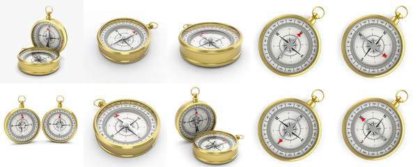 Compass isolated on white background with shadow