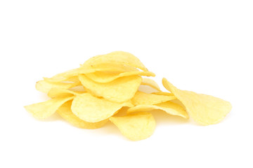 Fried salted potato chips isolated on white background