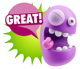 3d Illustration Laughing Character Emoji Expression saying Great