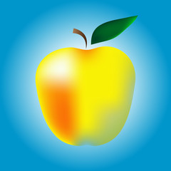 Yellow apple with red blush on a blue background