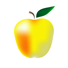 Yellow apple with red blush on a white background