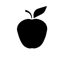 The black silhouette of an apple on a white background
