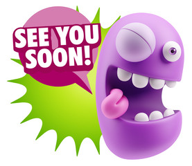 3d Rendering Smile Character Emoticon Expression saying See You