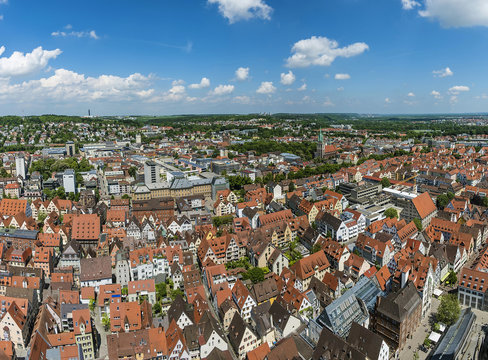 Bird's eye view over Ulm, shot from the tower of the minster