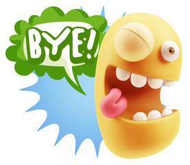 3d Illustration Laughing Character Emoji Expression saying Bye w