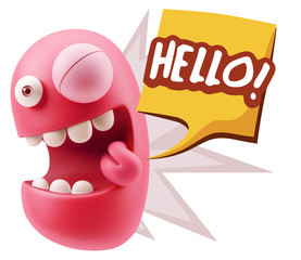 3d Rendering Smile Character Emoticon Expression saying Hello wi