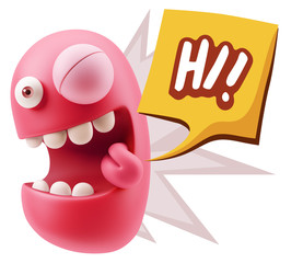 3d Illustration Laughing Character Emoji Expression saying Hi wi
