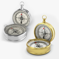 Compass isolated on white background with shadow