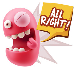 3d Rendering Smile Character Emoticon Expression saying All Righ