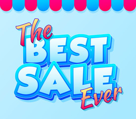 Best sale ever. Sale and discounts. Blue comic text. Cartoon text composition for your design.