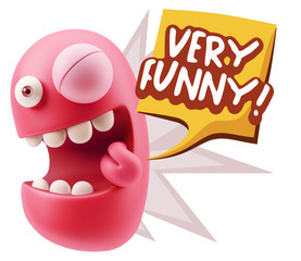 3d Rendering Smile Character Emoticon Expression saying Very Fun