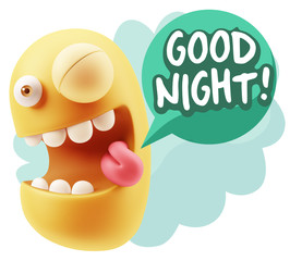 3d Rendering Smile Character Emoticon Expression saying Good Nig