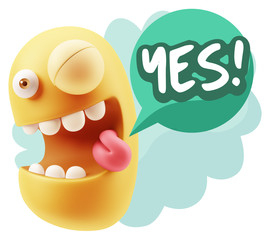 3d Rendering Smile Character Emoticon Expression saying Yes with