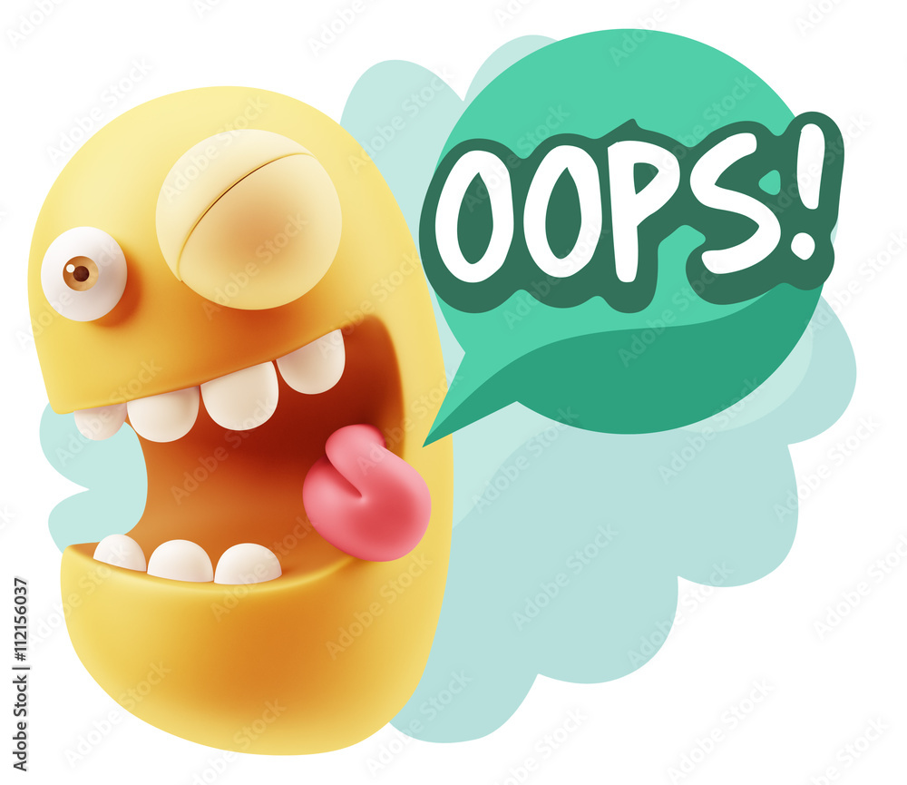 Fototapete 3d rendering smile character emoticon expression saying oops wit