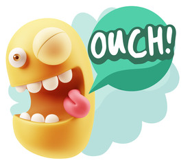 3d Illustration Laughing Character Emoji Expression saying Ouch