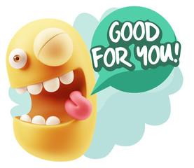 3d Rendering Smile Character Emoticon Expression saying Good For