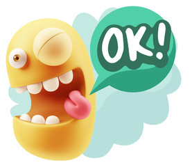 3d Rendering Smile Character Emoticon Expression saying Ok with