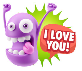 3d Rendering Smile Character Emoticon Expression saying I Love Y