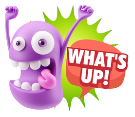 3d Rendering Smile Character Emoticon Expression saying What'S U