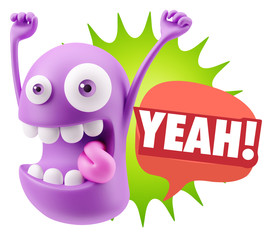 3d Illustration Laughing Character Emoji Expression saying Yeah